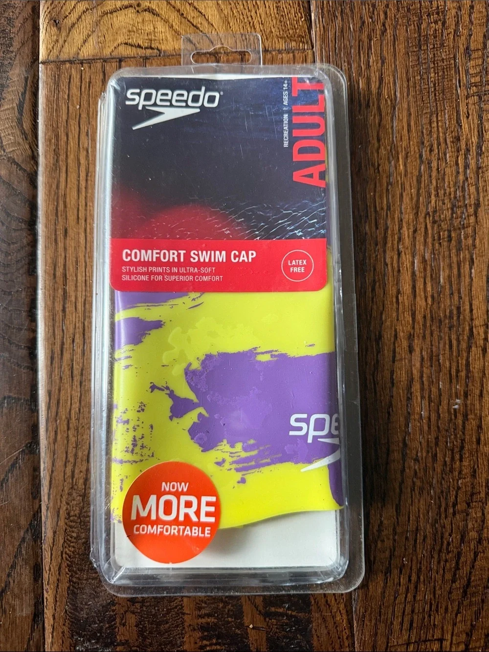 NWT Speedo Men's Silicone Swim Cap in Yellow and Purple